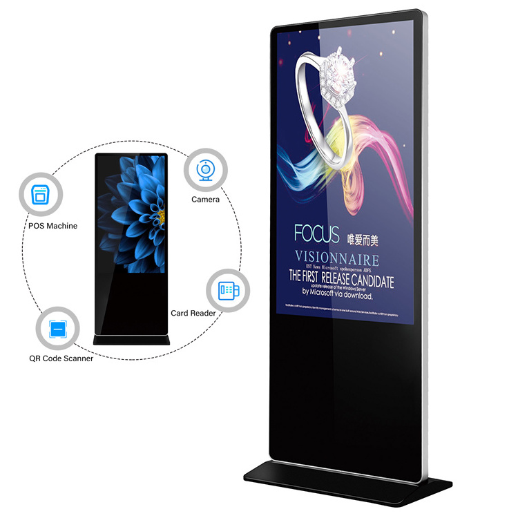 Floor stand Smart split screen 2k 4k totem tv digital signage and displays 65 inch kiosk on wheels