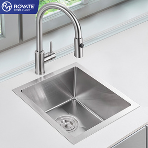 ROVATE 2022 ss304 single bowl nickle brushed kitchen sink square handmade single layer farm house kitchen small sink