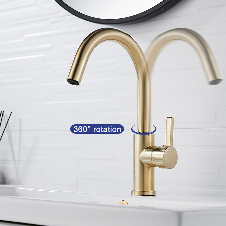 Factory wholesale luxury gold brass body kitchen sink tap single handle hot and cold water tap 360 adjustable kitchen faucet