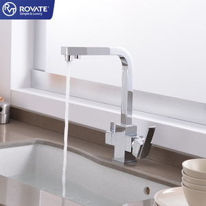 ROVATE luxury high quality sink faucet, black brushed kitchen faucet 360 rotating bridge design hot and cold mixer faucet