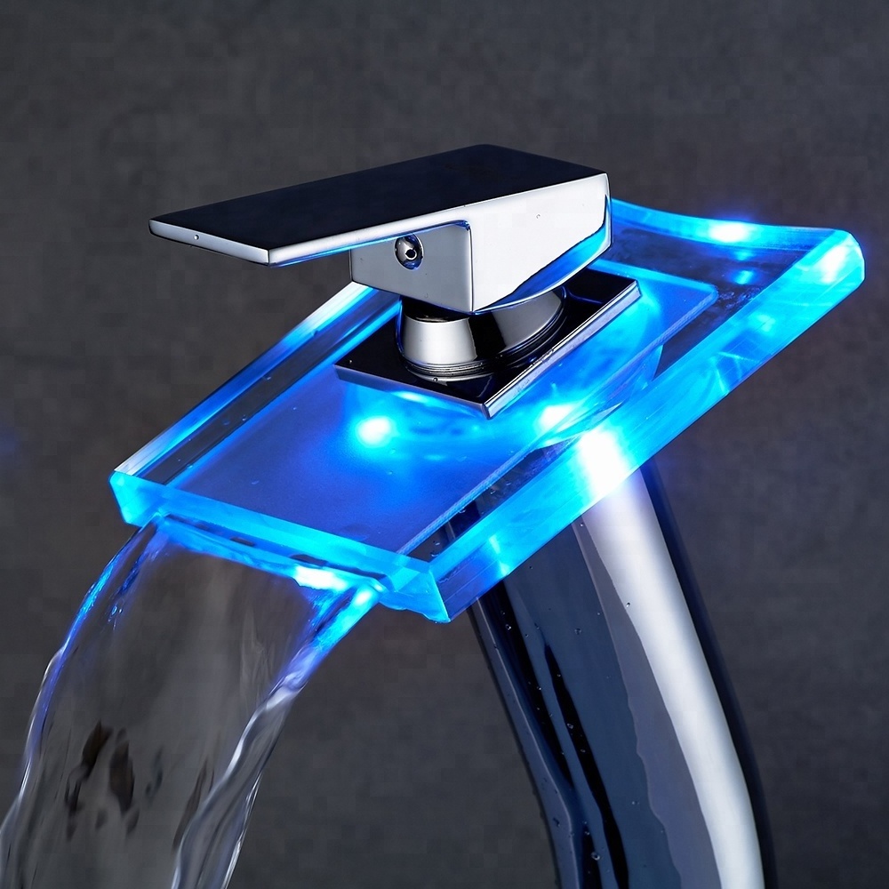 ROVATE Waterfall Bathroom LED Light tall basin faucet face basin faucet  bathroom faucet basin tap wash piler