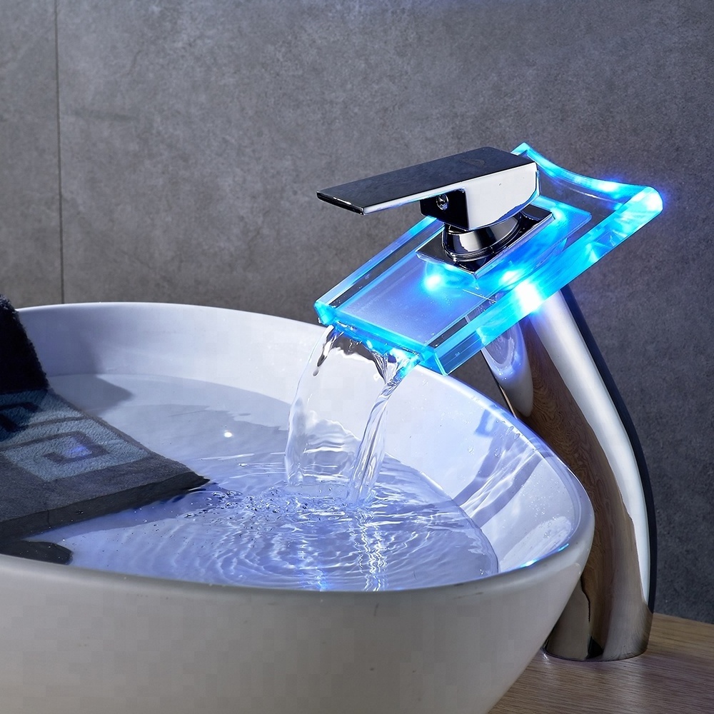 ROVATE Waterfall Bathroom LED Light tall basin faucet face basin faucet  bathroom faucet basin tap wash piler