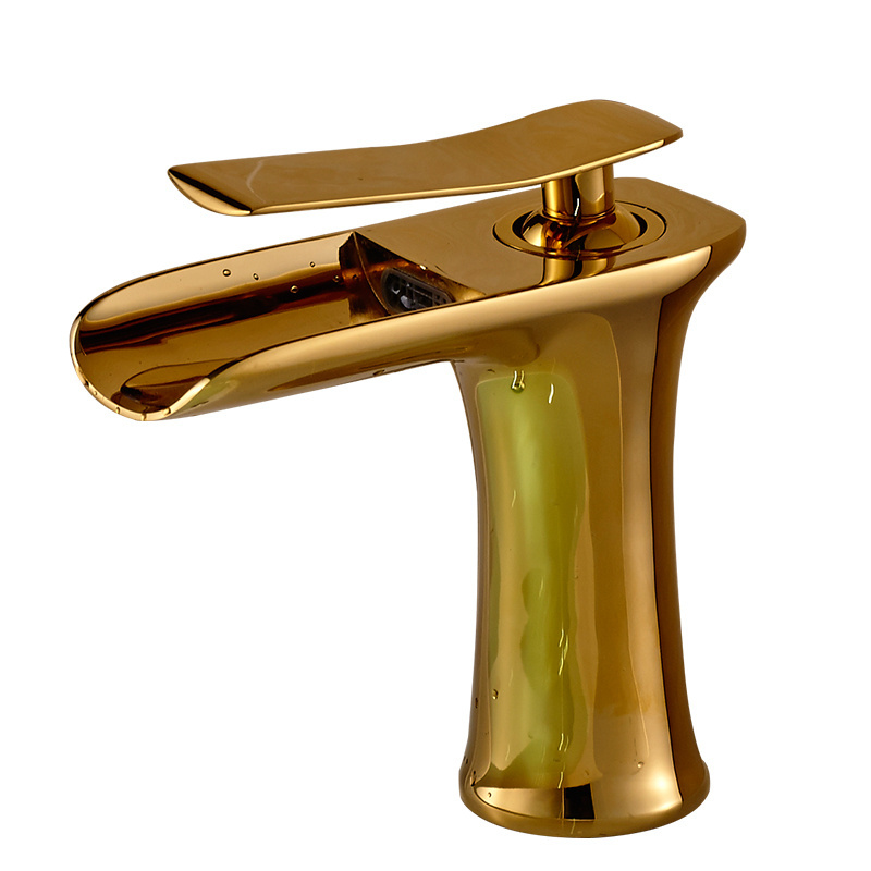 ROVATE basin mixer for bathroom basin faucet gold waterfall faucet brass gold water fall bathroom basin faucet wide