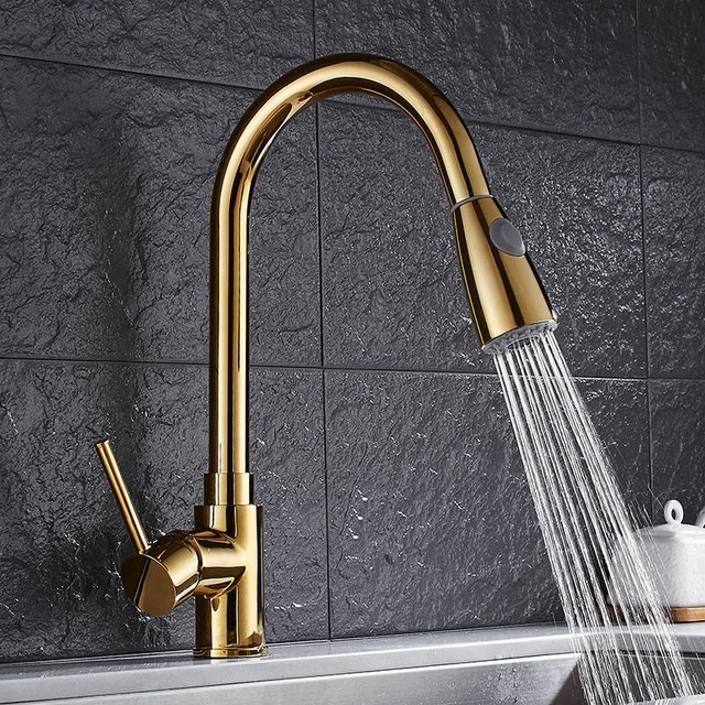 ROVATE Factory Wholesale Gold Kitchen Sink Faucet, Modern Commercial Black 360 Rotary Extender Bridge Type Mixing Valve