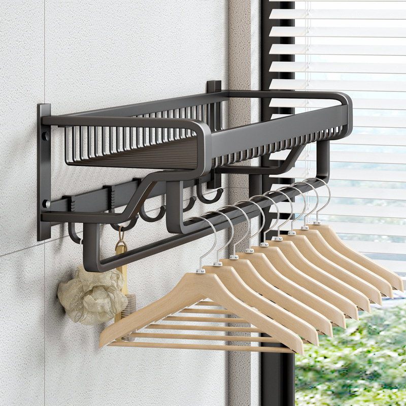 ROVATE Towel Rack 37-57 cm with Hook Bathroom Accessories Wall Mount Aluminum Matte Black Bath Shower Storage Shelf