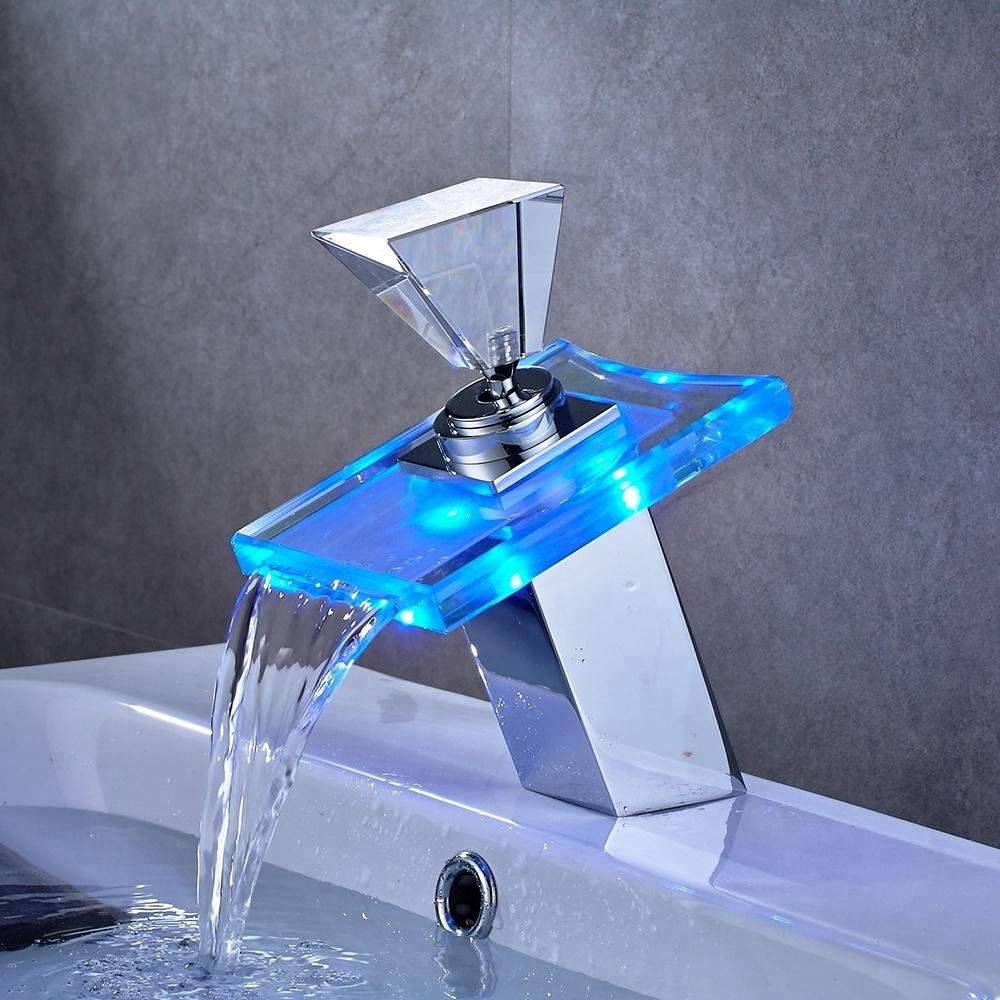 ROVATE high quality bathroom basin faucet hot and cold wash basin faucet chrome small latest basin faucet mixer with led