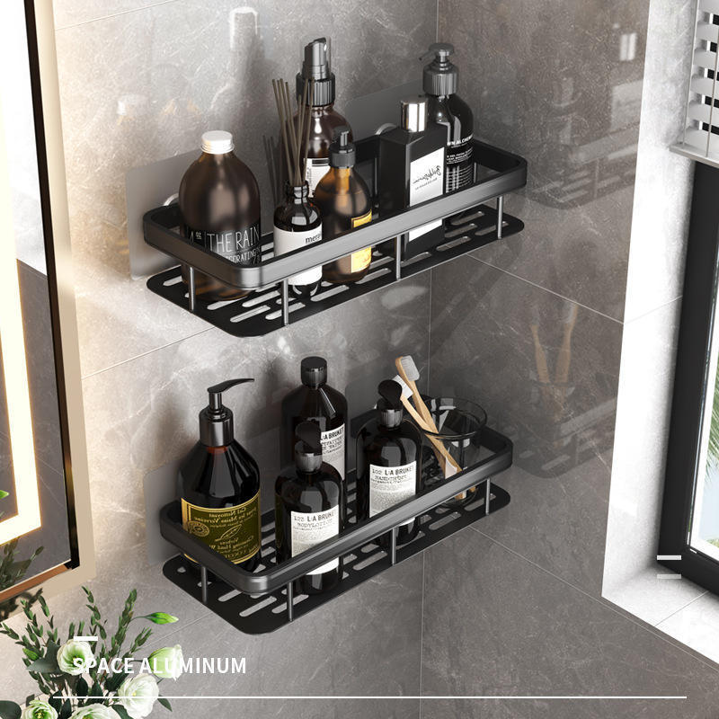 Shower Caddy Corner Storage Shelf Wall Mounted Self Adhesive Kitchen Corner Racks Bathroom Double Shelves