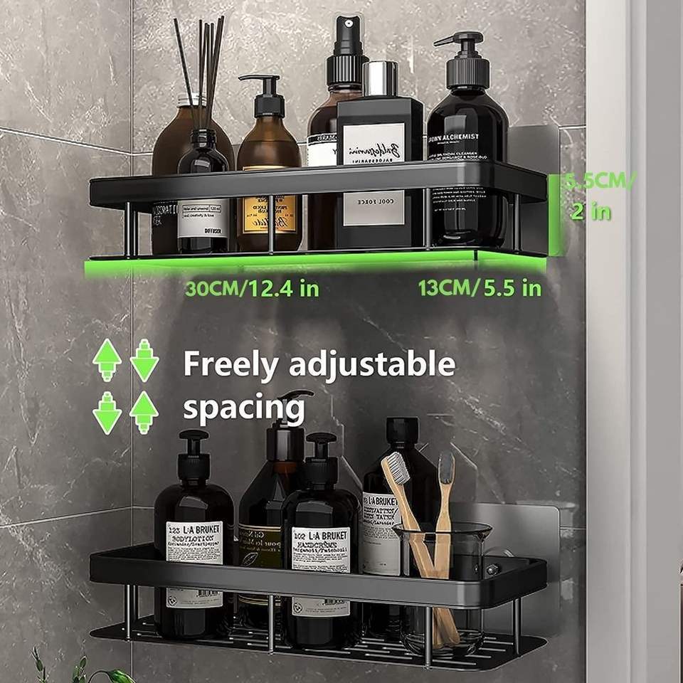 Shower Caddy Corner Storage Shelf Wall Mounted Self Adhesive Kitchen Corner Racks Bathroom Double Shelves