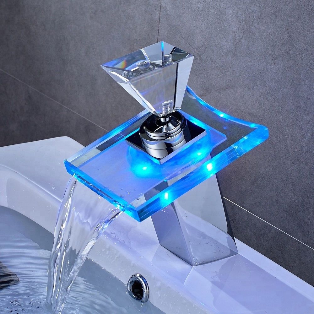 ROVATE high quality bathroom basin faucet hot and cold wash basin faucet chrome small latest basin faucet mixer with led