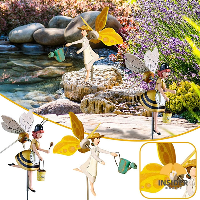 New Arrivals Flying Bird Garden Windmill Art,Bee Girl Whirligig Windmill Garden Wind Spinners,Outdoor Lawn Yard Patio Decor