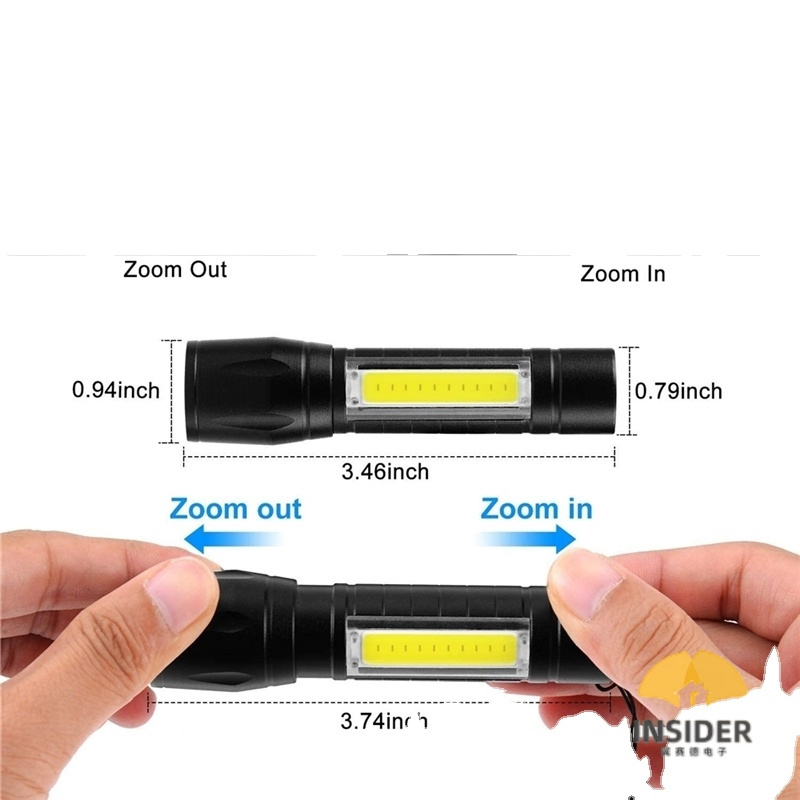 USB Rechargeable Mini Handheld Pocket LED Tactical Flashlight with Side Light for Camping Home Emergency