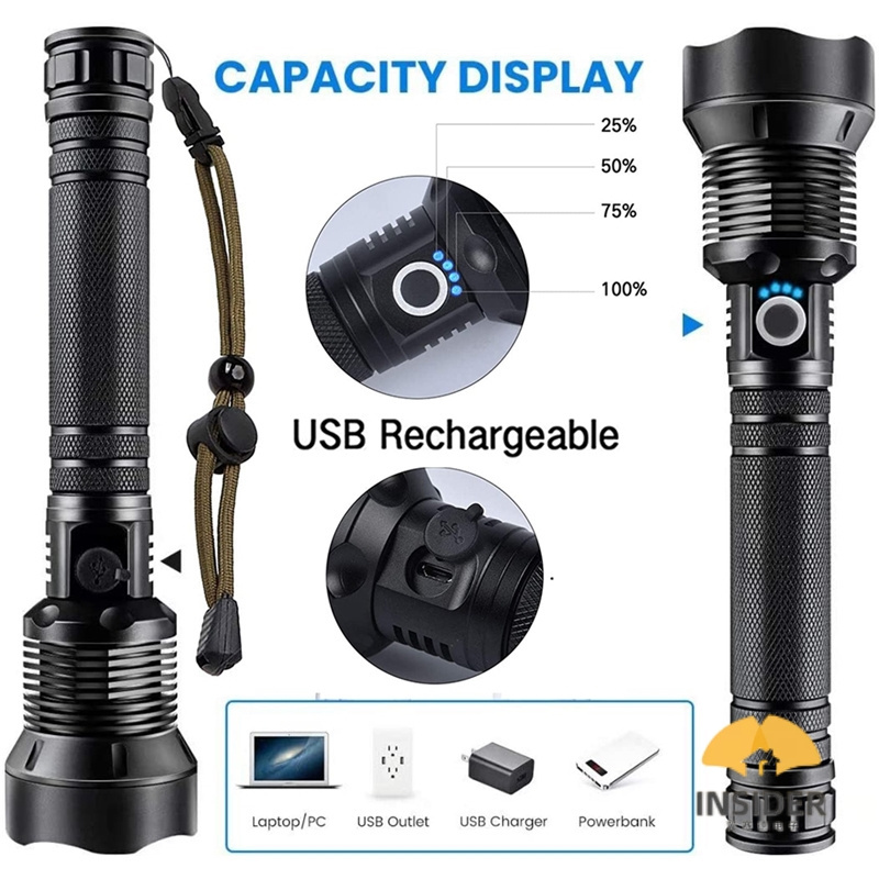 Powerful 10W 10000 Lumens 5Modes Waterproof Camping Outdoor Tactical Torch Flash Light LED USB Rechargeable Flashlights