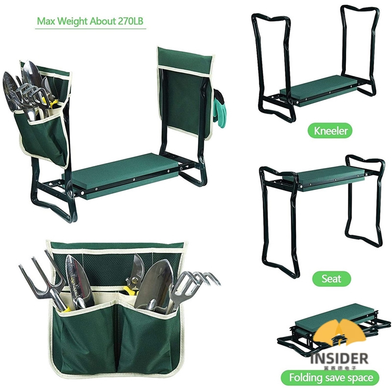 Garden Kneeler And Seat Foldable Garden Bench Stool With Soft Kneeling Pad  6 Garden Tools Pouches