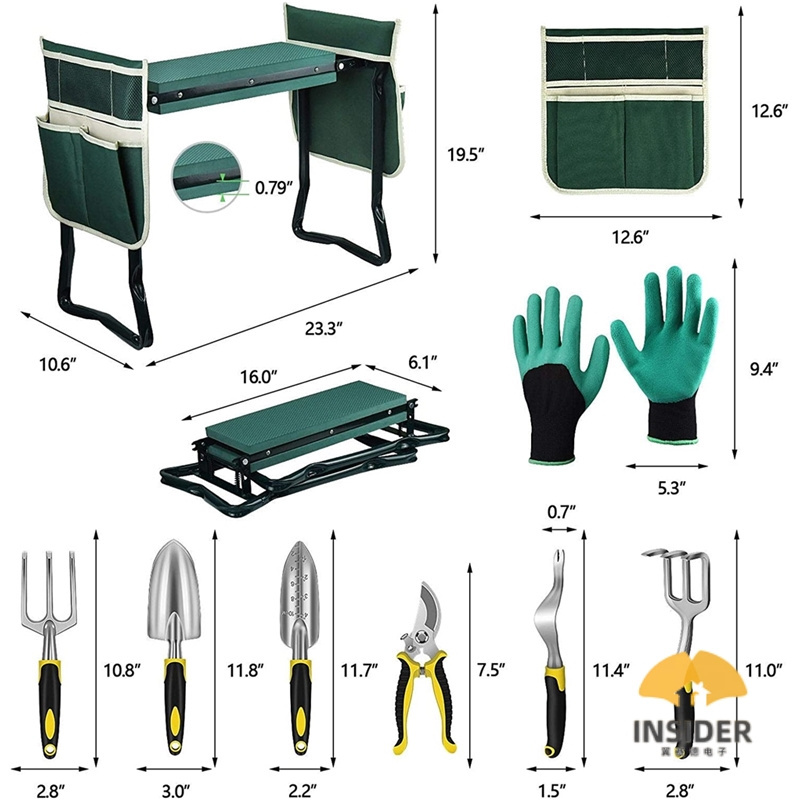 Garden Kneeler And Seat Foldable Garden Bench Stool With Soft Kneeling Pad  6 Garden Tools Pouches