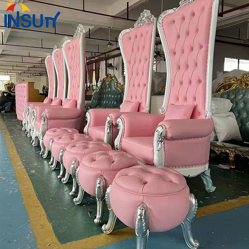 Insun Hotel Princess King Chairs for Wedding Pink and Silver Luxury High Back Throne Chair