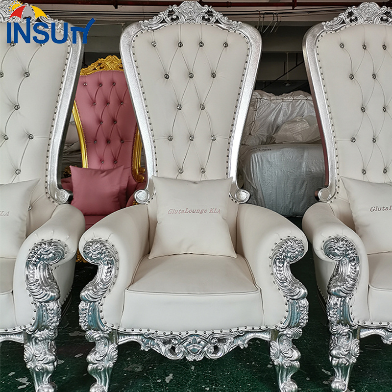 Insun Hotel Princess King Chairs for Wedding Pink and Silver Luxury High Back Throne Chair