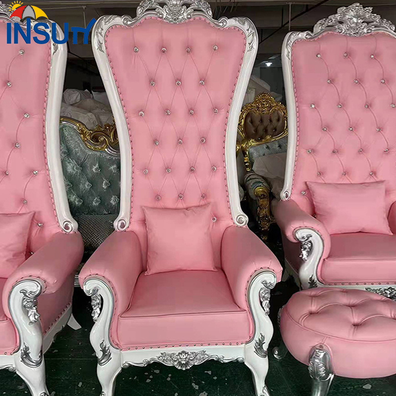 Insun Hotel Princess King Chairs for Wedding Pink and Silver Luxury High Back Throne Chair