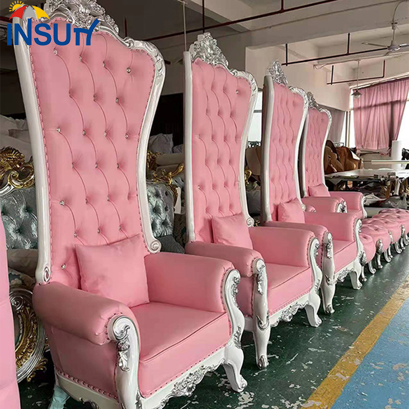 Insun Hotel Princess King Chairs for Wedding Pink and Silver Luxury High Back Throne Chair