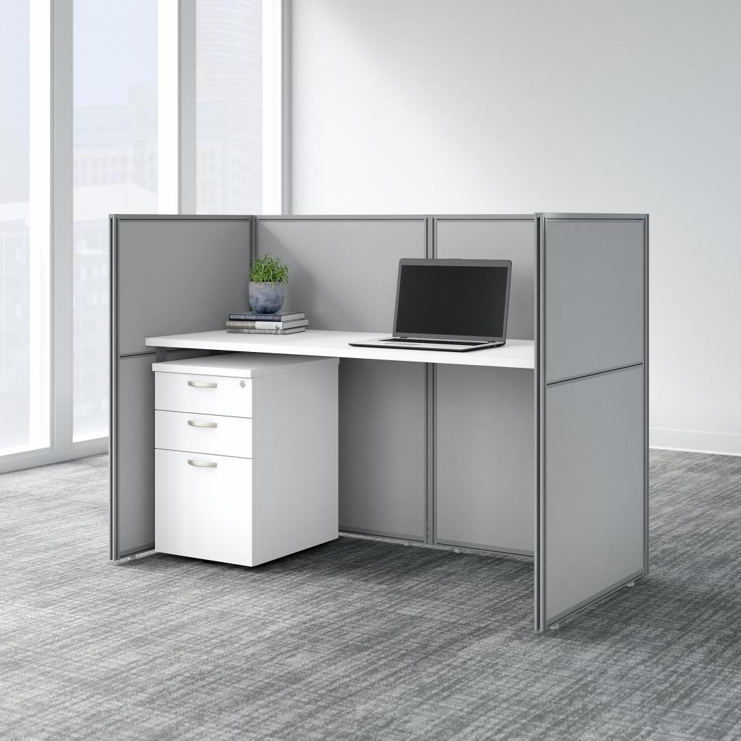 Office Desk with Closed Cubicle Panel and File Cabinet