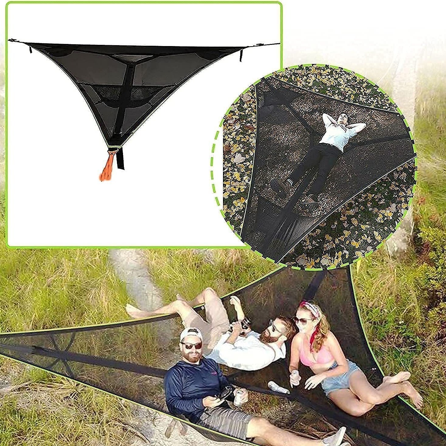 Iron Donkey Outdoor Camping Triangle Hammock Multi person Portable Hammock 3-point Design Capacity Suitable for Travel