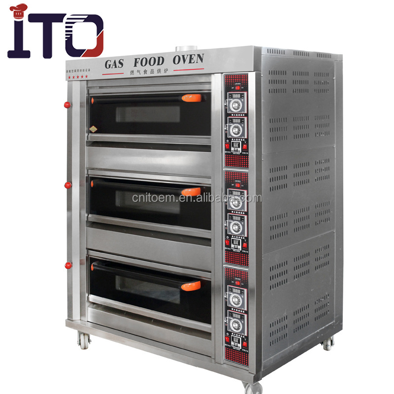 Deck Oven 3 Decks 6 Trays Big Industrial Biscuit Potato Bread Cake Automatic Gas Baking Oven