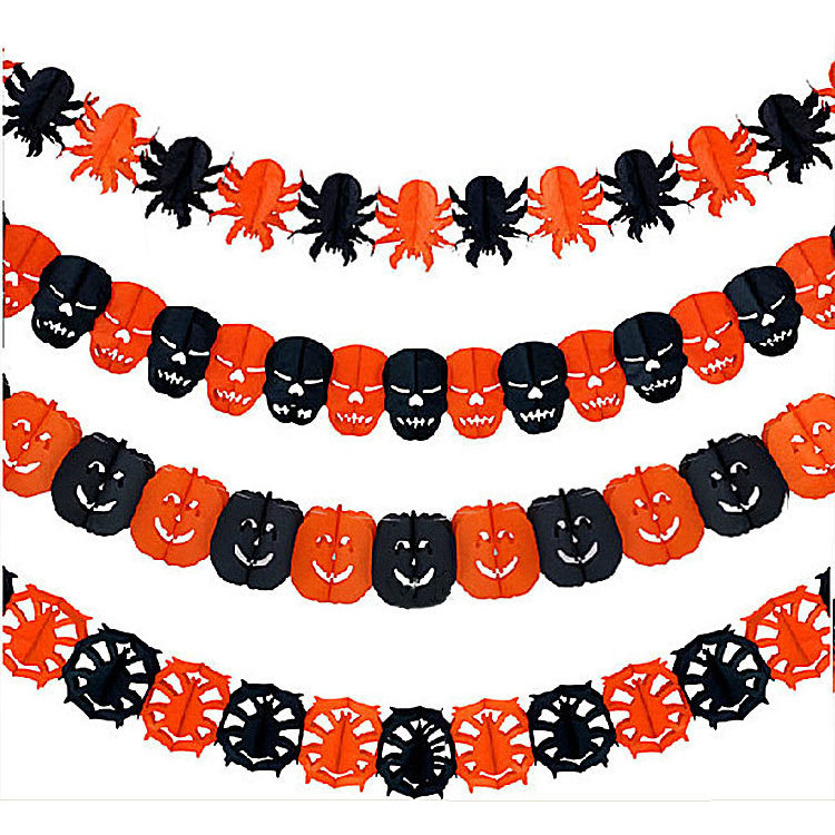 3Meter Halloween Paper Chain Garland Decoration Bat Pumpkin Ghosts Spider Paper Banner Halloween Party Decorations