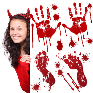 Halloween Window Sticker Bloody Handprint Footprint Halloween DIY Decorations Wall Decal Floor Clings Scary Halloween Decoration