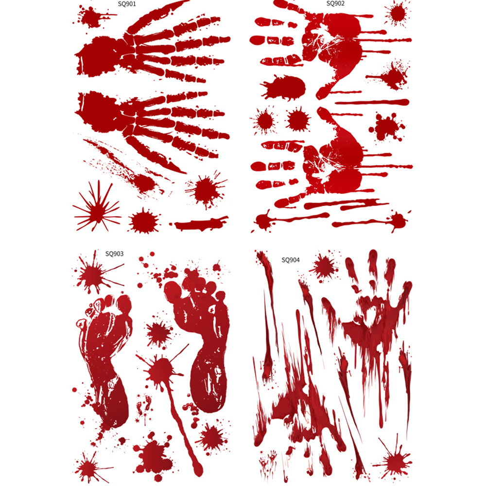 Halloween Window Sticker Bloody Handprint Footprint Halloween DIY Decorations Wall Decal Floor Clings Scary Halloween Decoration