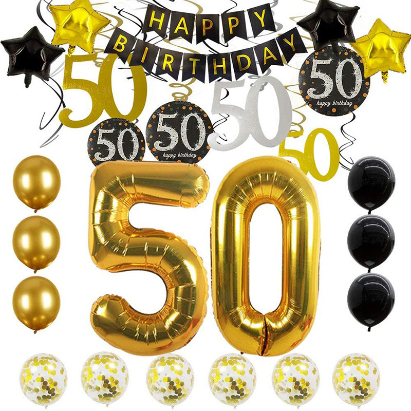 50th Birthday Decorations Black Gold for Men Women, Happy 50th Birthday Jumbo Number 50 Birthday Balloons Confetti Balloons