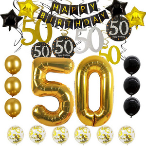 50th Birthday Decorations Black Gold for Men Women, Happy 50th Birthday Jumbo Number 50 Birthday Balloons Confetti Balloons