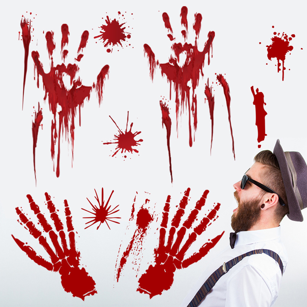 Halloween Window Sticker Bloody Handprint Footprint Halloween DIY Decorations Wall Decal Floor Clings Scary Halloween Decoration