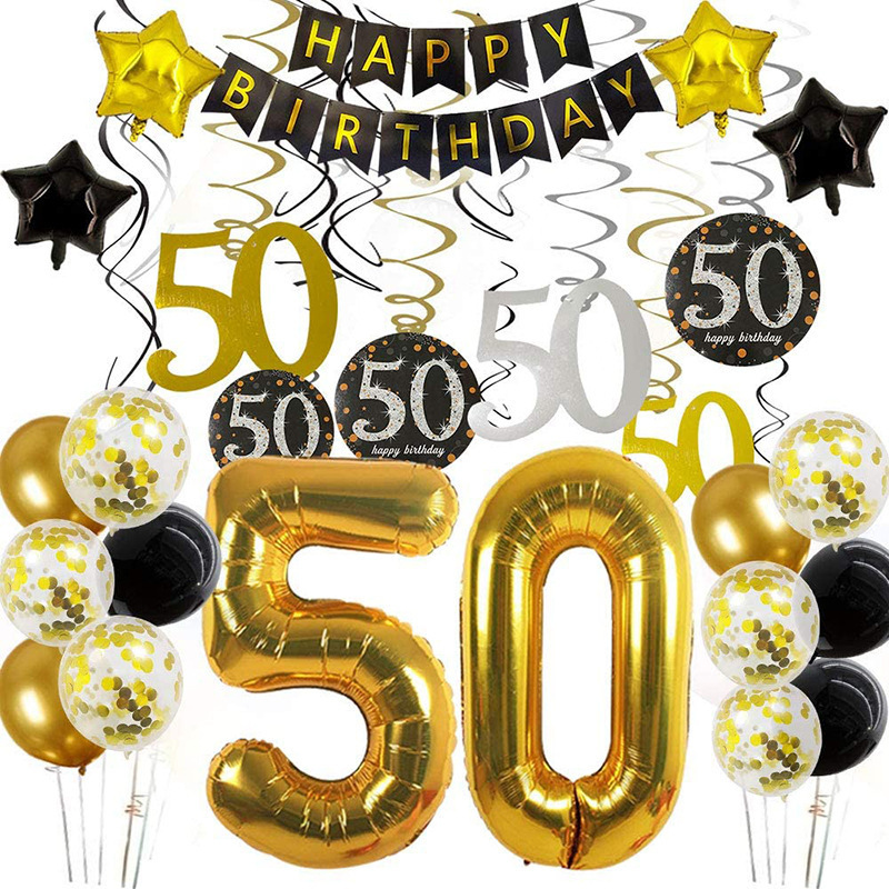 50th Birthday Decorations Black Gold for Men Women, Happy 50th Birthday Jumbo Number 50 Birthday Balloons Confetti Balloons