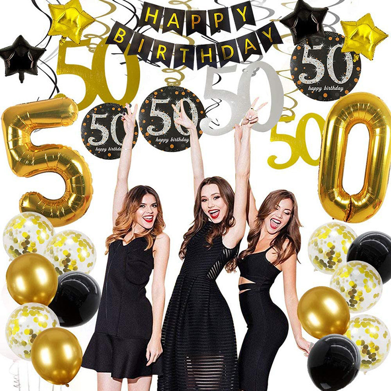 50th Birthday Decorations Black Gold for Men Women, Happy 50th Birthday Jumbo Number 50 Birthday Balloons Confetti Balloons