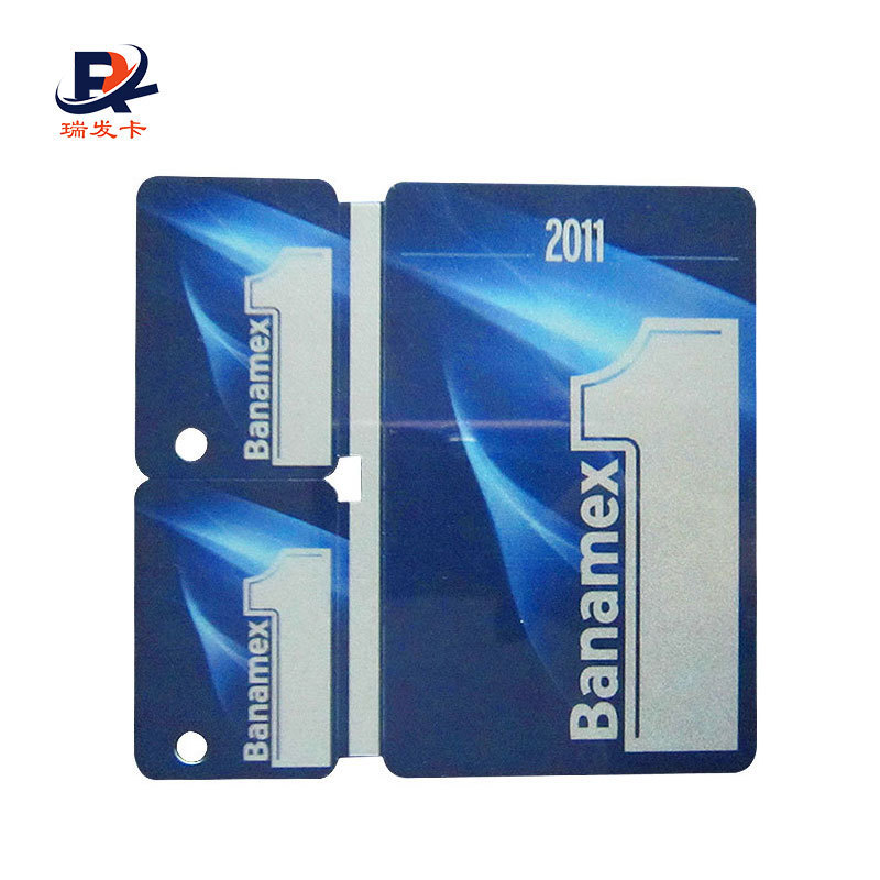 Customized combo plastic pvc card with three small plastic key fob on one pvc card