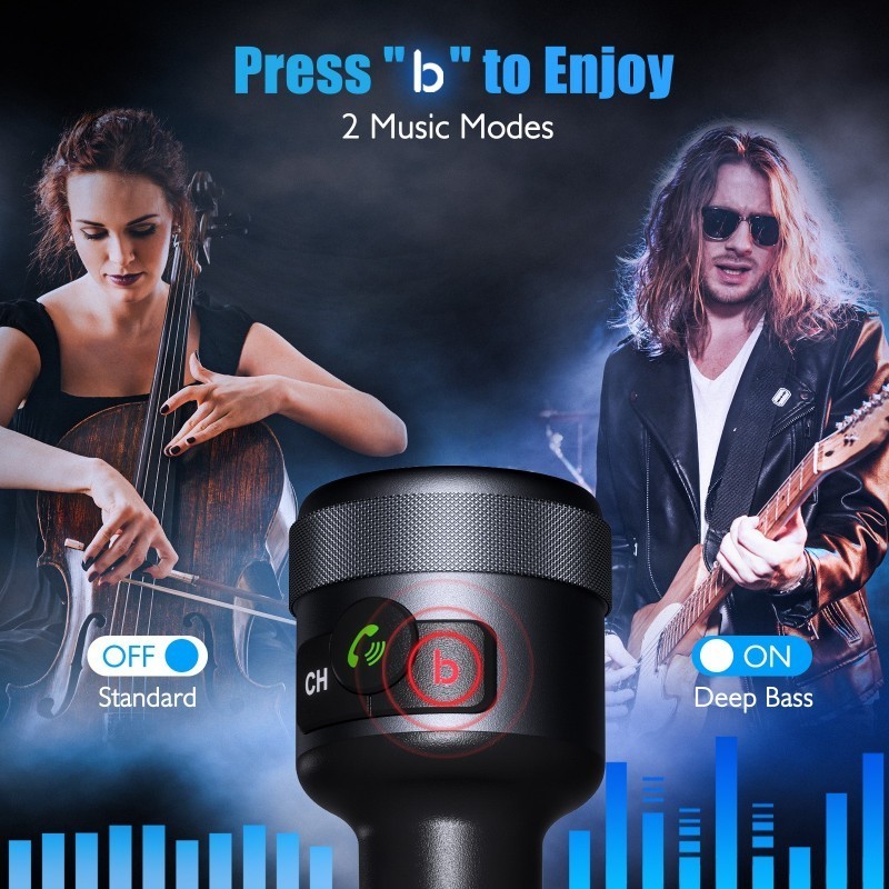 Bluetooth 5.1 FM Transmitter for Car QC3.0 Fast Charger Wireless Radio Adapter Transmisor FM Bass Sound Music Player Car Kit