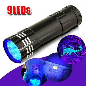 UV Mini 9 LED Aluminum Flashlight Ultraviolet Blacklight Torch with Lanyard AAA Battery