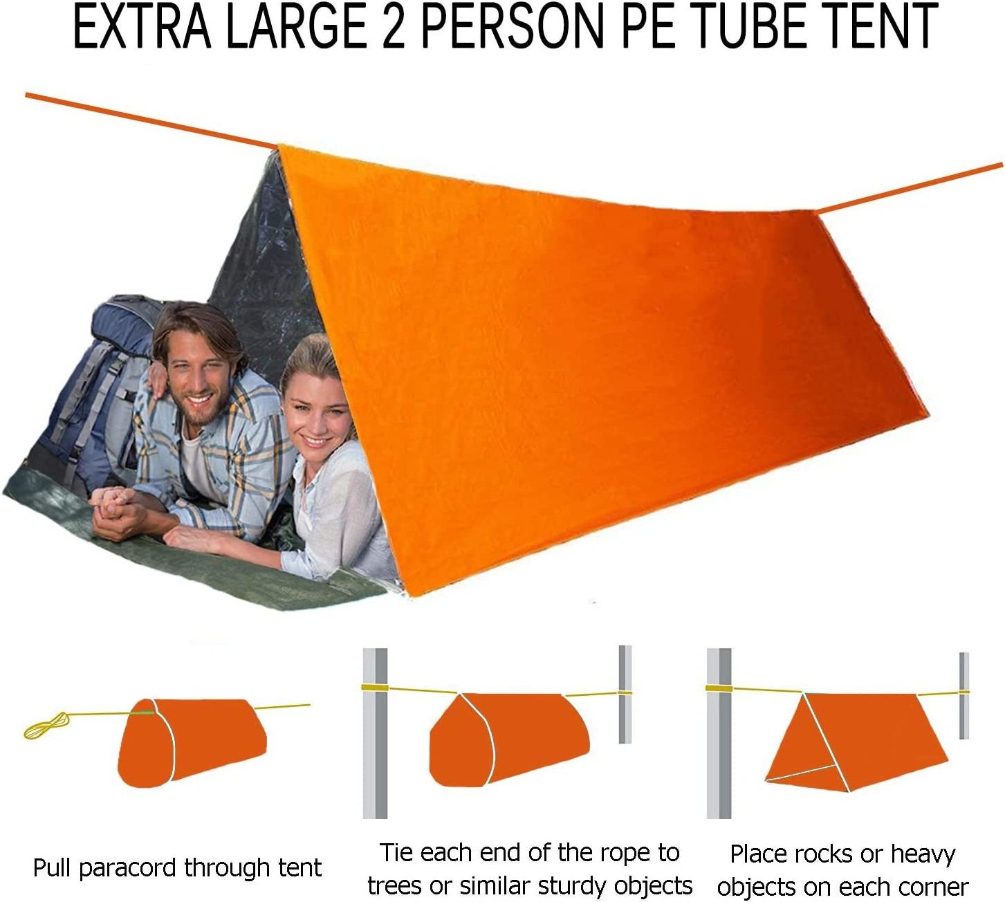 Go Time Gear Life Tent Emergency Survival Shelter ,2 Person Emergency Tent Includes Survival Whistle & Paracord