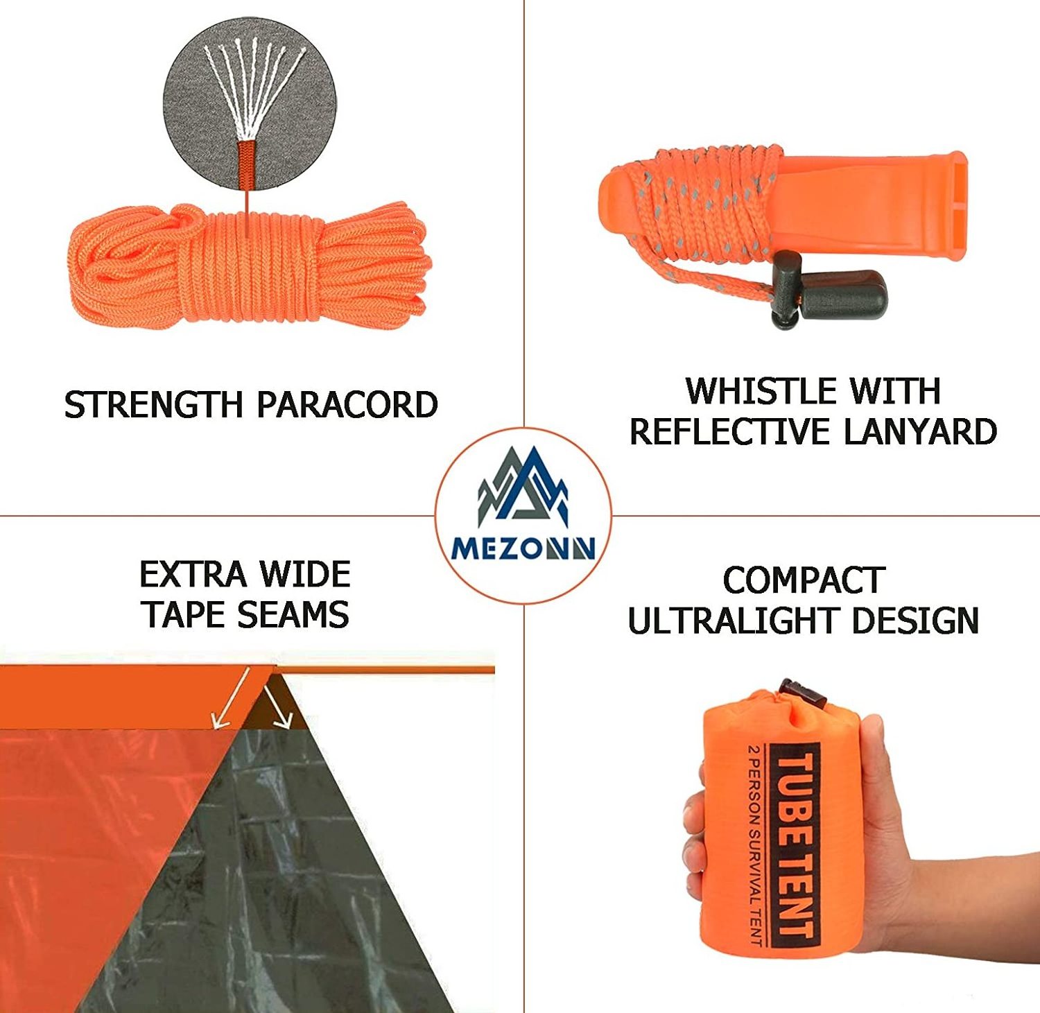 Go Time Gear Life Tent Emergency Survival Shelter ,2 Person Emergency Tent Includes Survival Whistle & Paracord