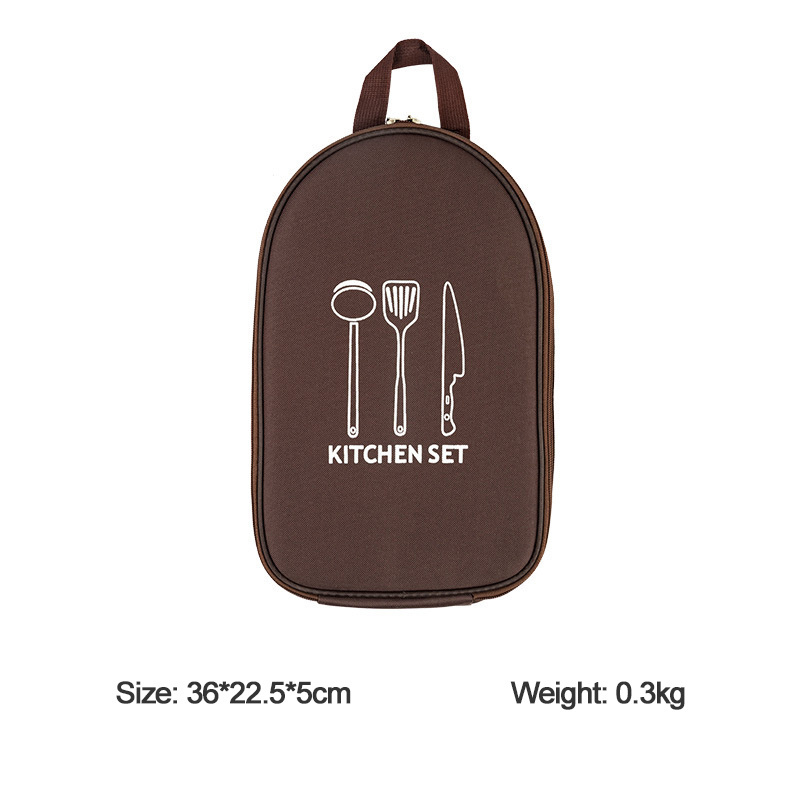 Canvas Cooking Cutlery Utensil Organizer Camping Picnic Hanging Tableware Storage Bag For Bbq Travel Kitchen