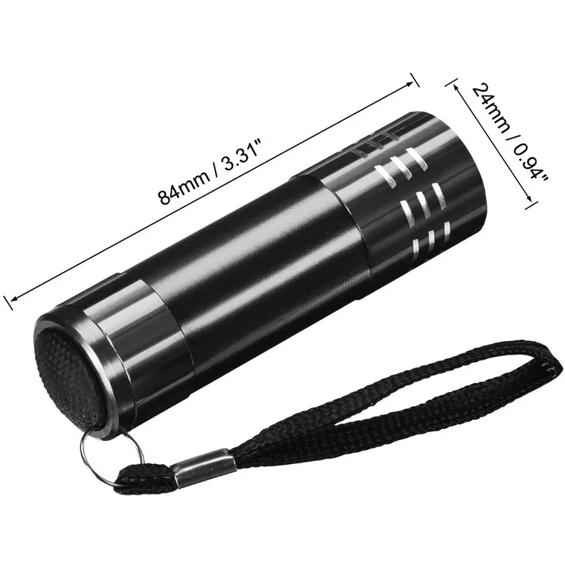 UV Mini 9 LED Aluminum Flashlight Ultraviolet Blacklight Torch with Lanyard AAA Battery