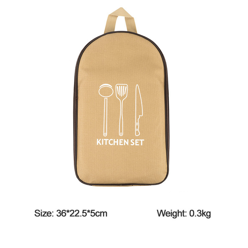 Canvas Cooking Cutlery Utensil Organizer Camping Picnic Hanging Tableware Storage Bag For Bbq Travel Kitchen