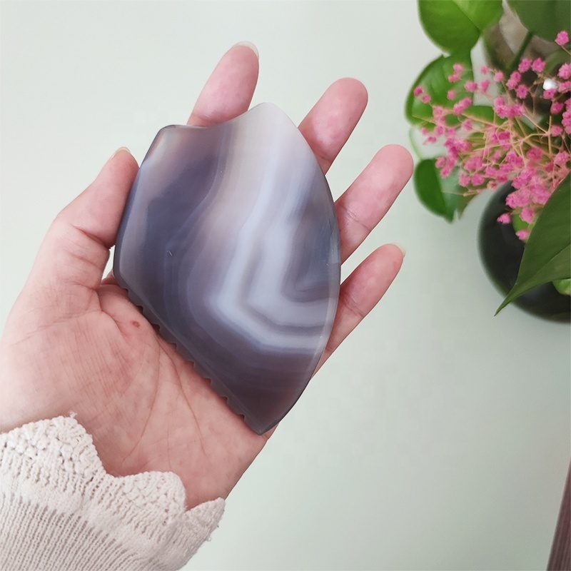 Natural Grey Agate Gua Sha Jade face Massager Guasha Gouache Stone Agate Guasha Tools Stone for Facial Skincare Gua sha Scraper