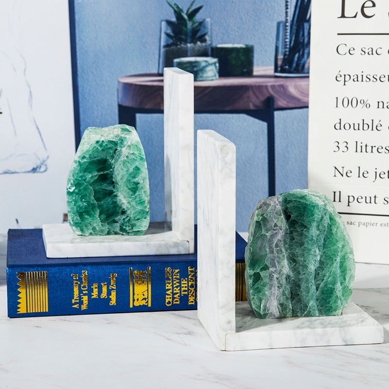 Natural Green Flourite Bookends Marble Fluorite Bookends stone Desk Desktop Student Bookshelf Bookend Desktop Book Storage