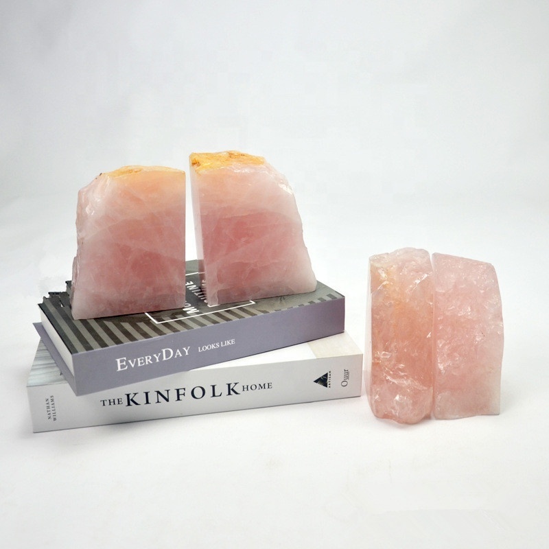 Rose Quartz Crystal Rock Bookends Pink Book Ends for Book Office Home 1Pair Natural Crystals Stone Heavy Duty Bookends for Home