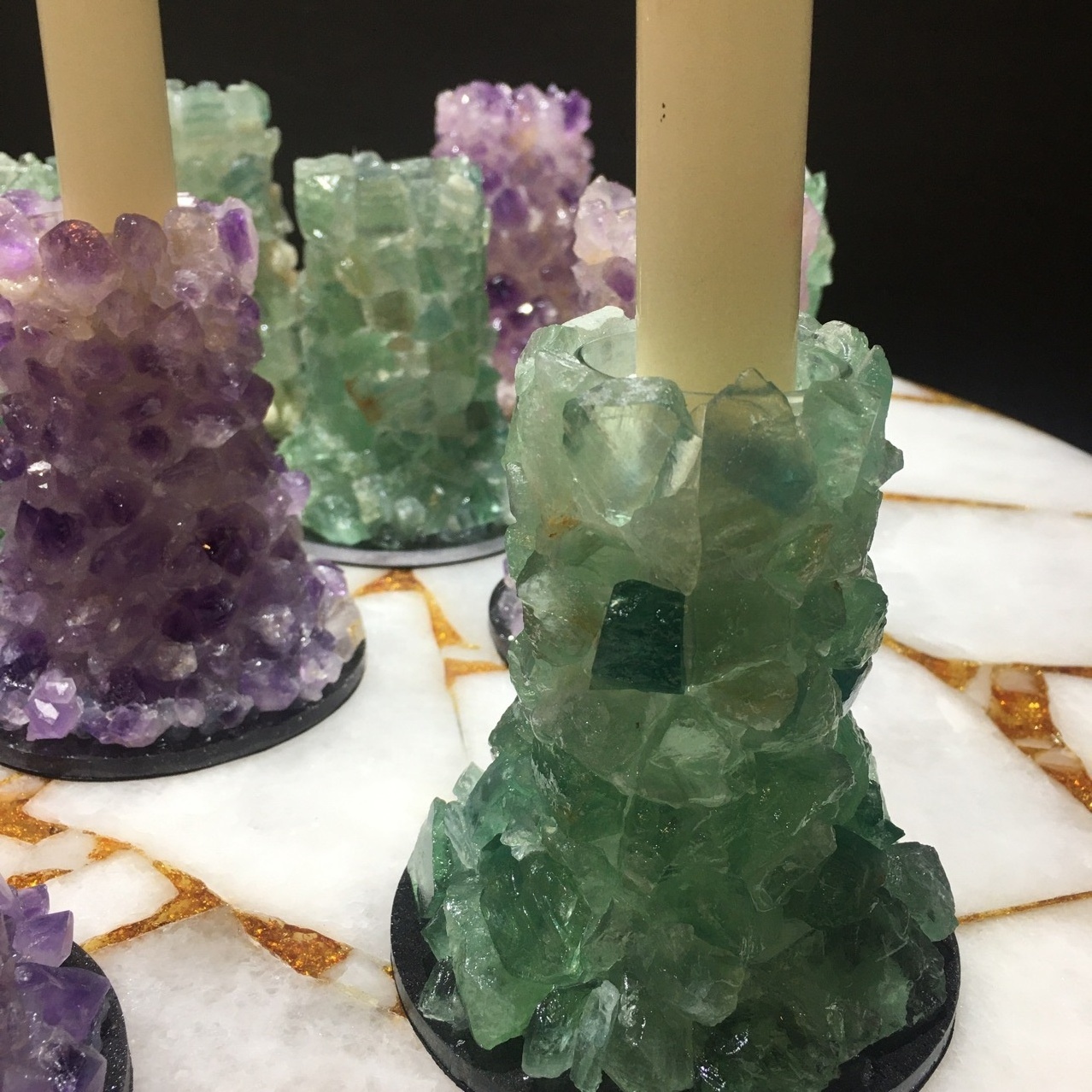 Natural Crystal stones candle holder Rose Quartz Amethyst Fluorite candlesticks wedding party dinner Home Decor Ornaments crafts