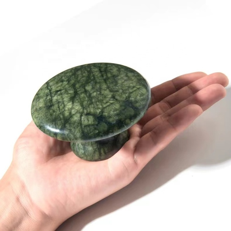 Large green jade Mushroom Stone Massage products Natural Jade Guasha Tool Stone Body Gua Sha cool hot Therapy Massager