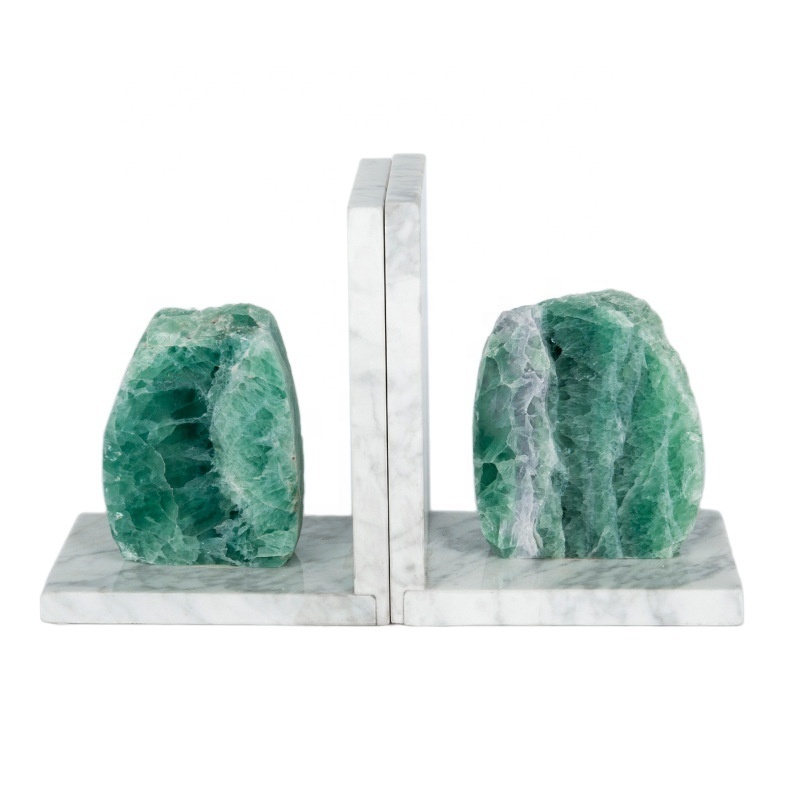 Natural Green Flourite Bookends Marble Fluorite Bookends stone Desk Desktop Student Bookshelf Bookend Desktop Book Storage