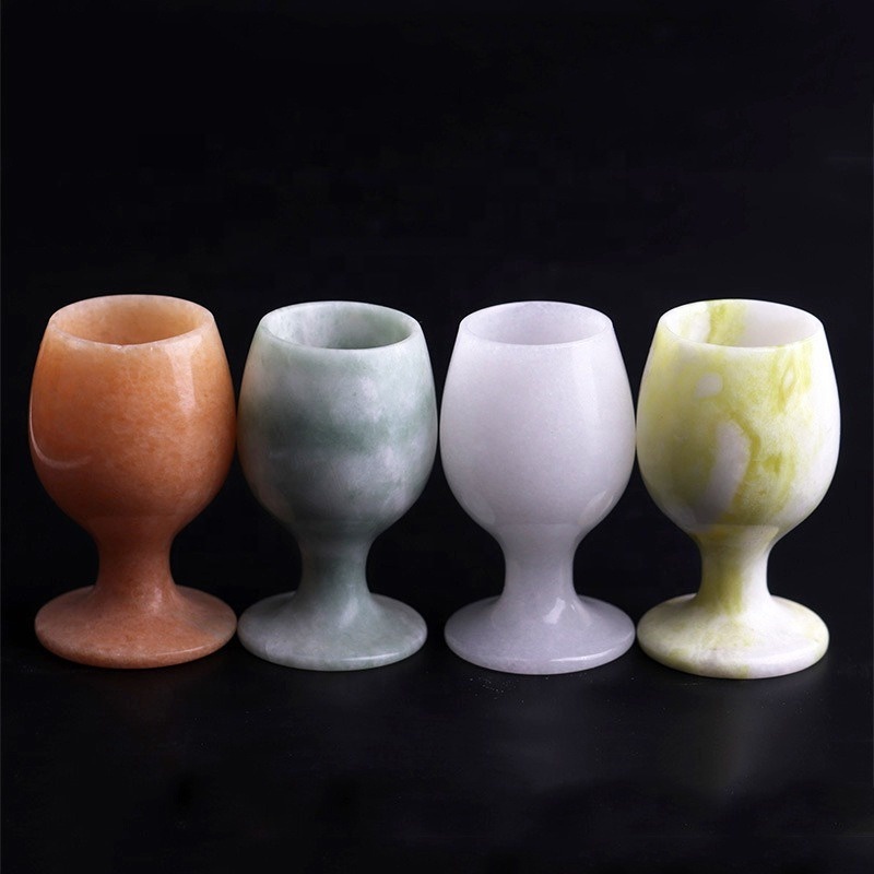 Natural Green Jade Cup Goblet Hand Carved 100% Genuine White Jades Stone Health Cup Jadeite Stones Wine Glass For Friend Gifts