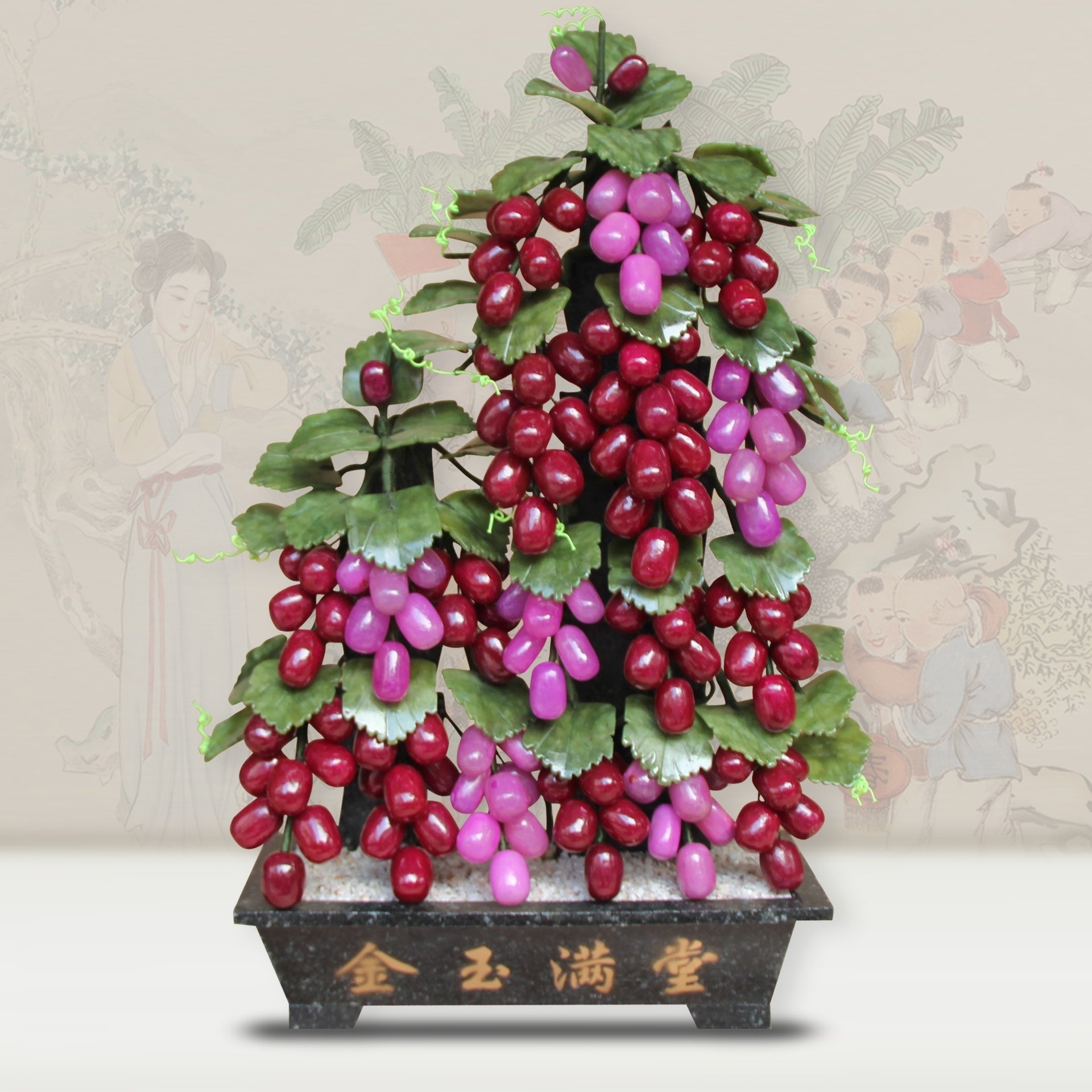 Crystal Tree Natural Jade Potted Grape Vine Jade Tree Home Decoration Handicraft Gifts Good Fortune Prosperity Feng Shui Gifts