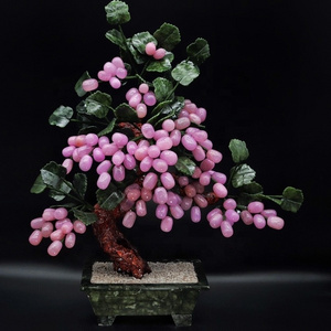 Jade Grape Tree Vintage Bonsai Grape Clusters Vine tree glass Quartz Jade Heavy